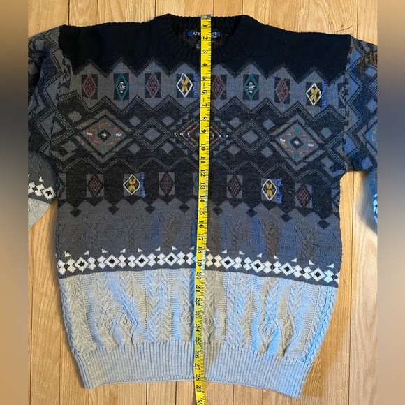 Architect Mens Vintage Wool Blend Gray Multicolor Geometric Pattern Sweater, L - Picture 4 of 5